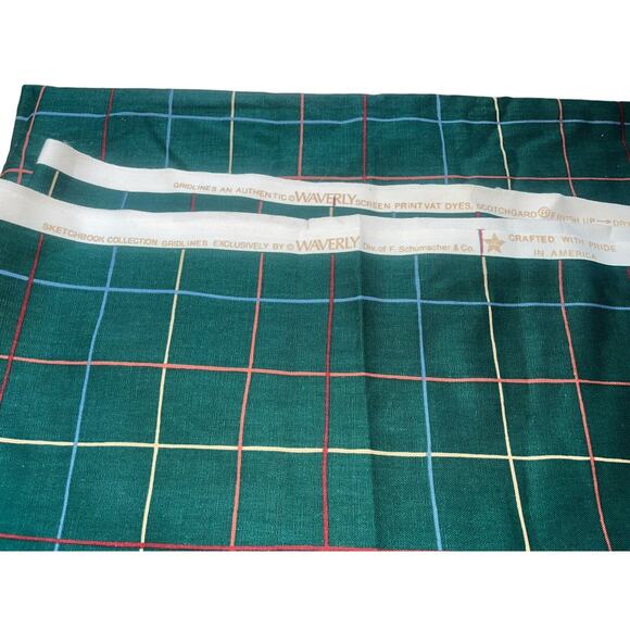 Waverly Other - Vtg 2.5' Waverly Sketchbook Gridlines Green Plaid Midweight Fabric w/Scotchgard
